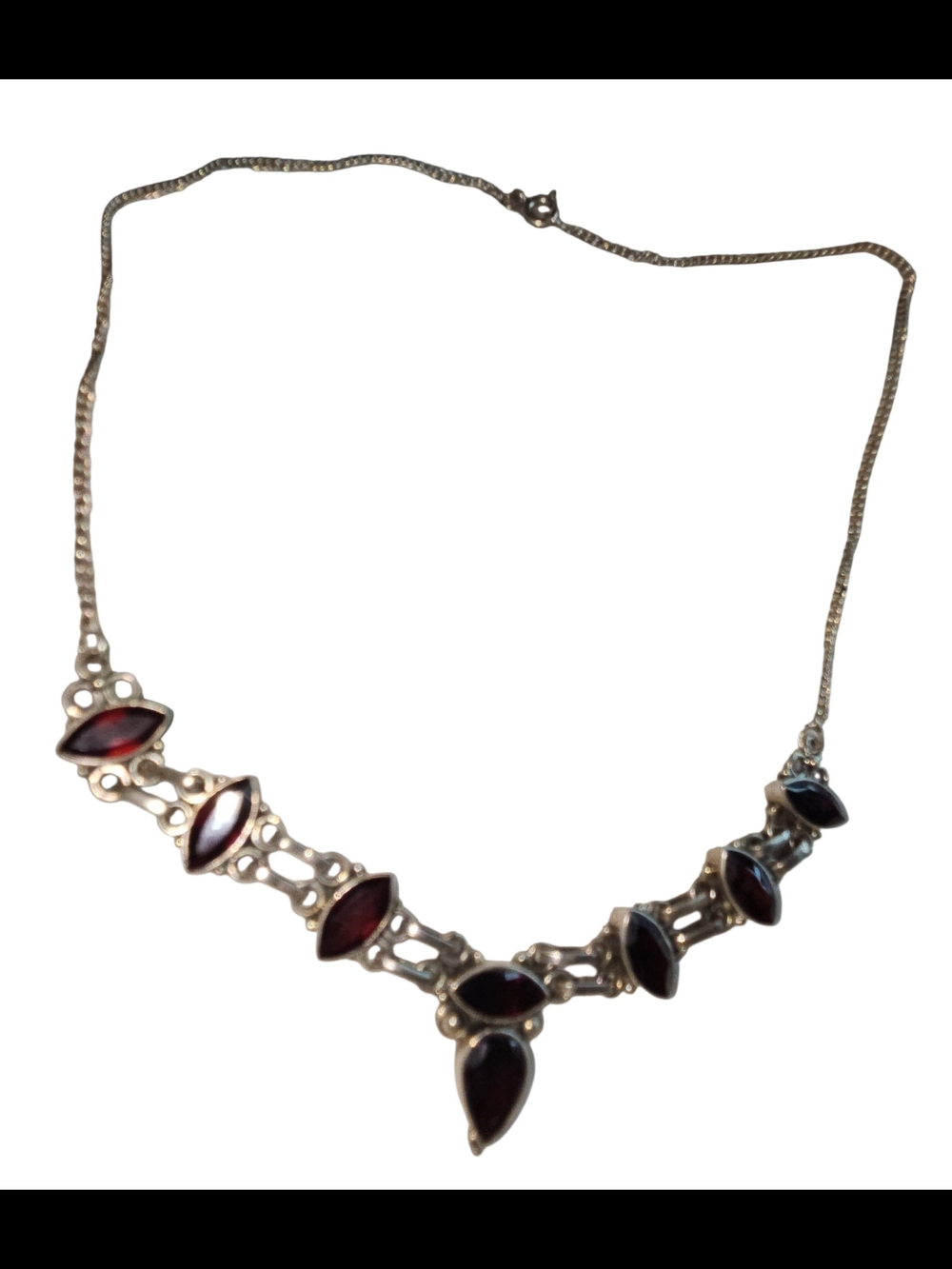 Vintage Sterling Silver & Marquise Garnet Statement Necklace